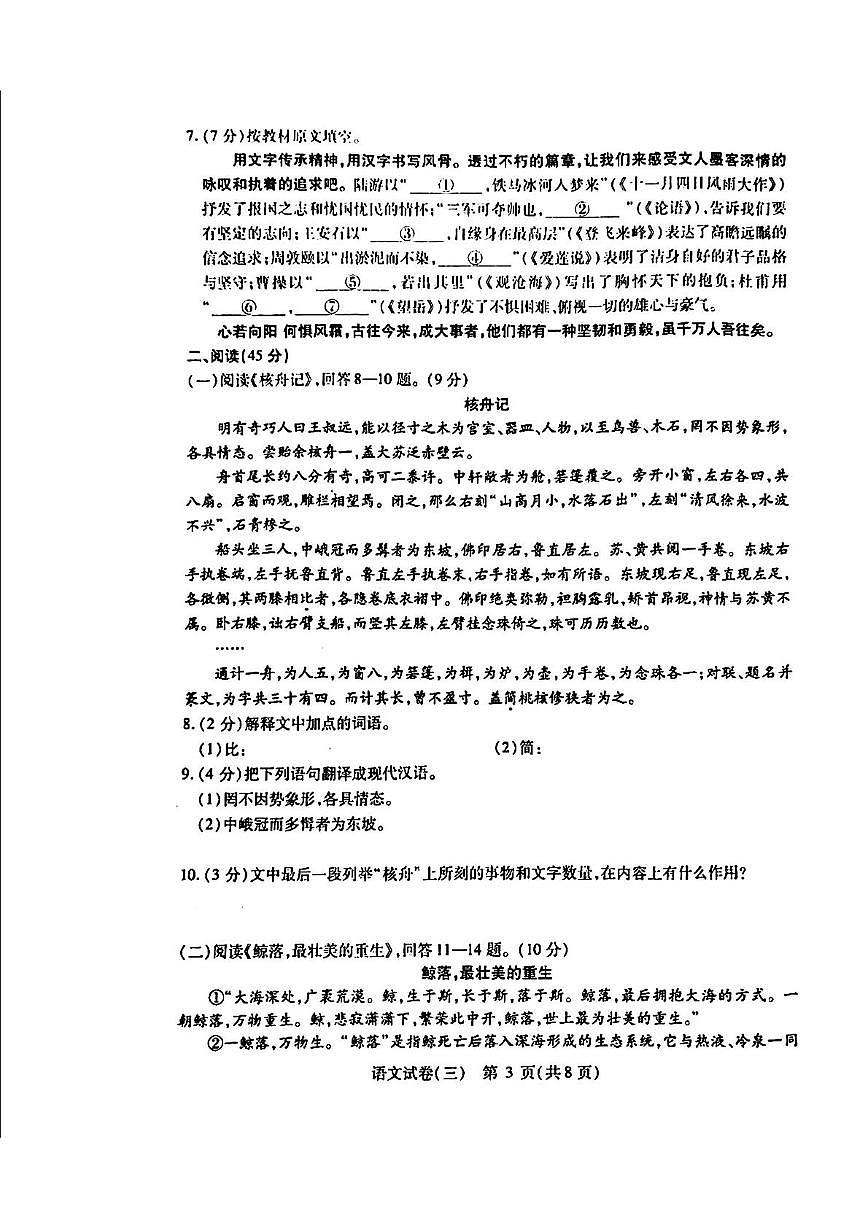 2025年黑龙江省哈尔滨市南岗区中考复习情况调研三语文试题(中考模拟)第3页