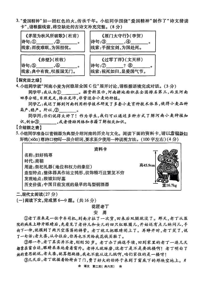 2025年河南省鹤壁市中考一模语文试题(中考模拟)第2页