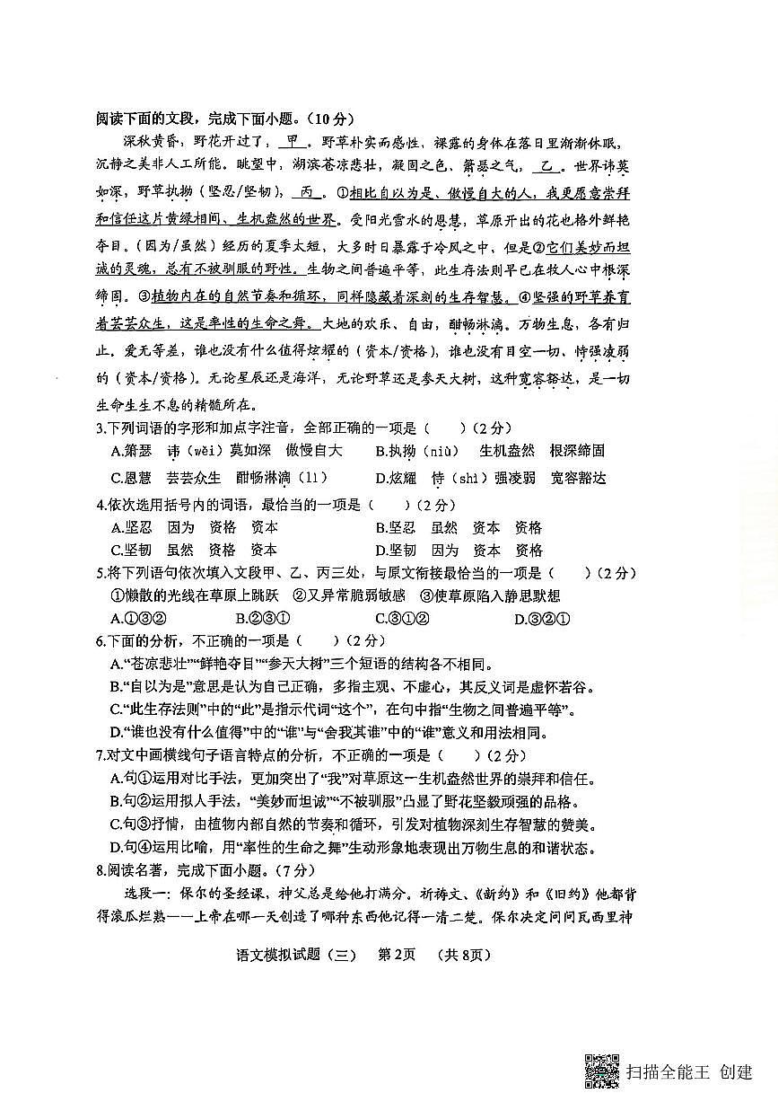 2025年山东省菏泽市东明县中考三模语文试题第2页