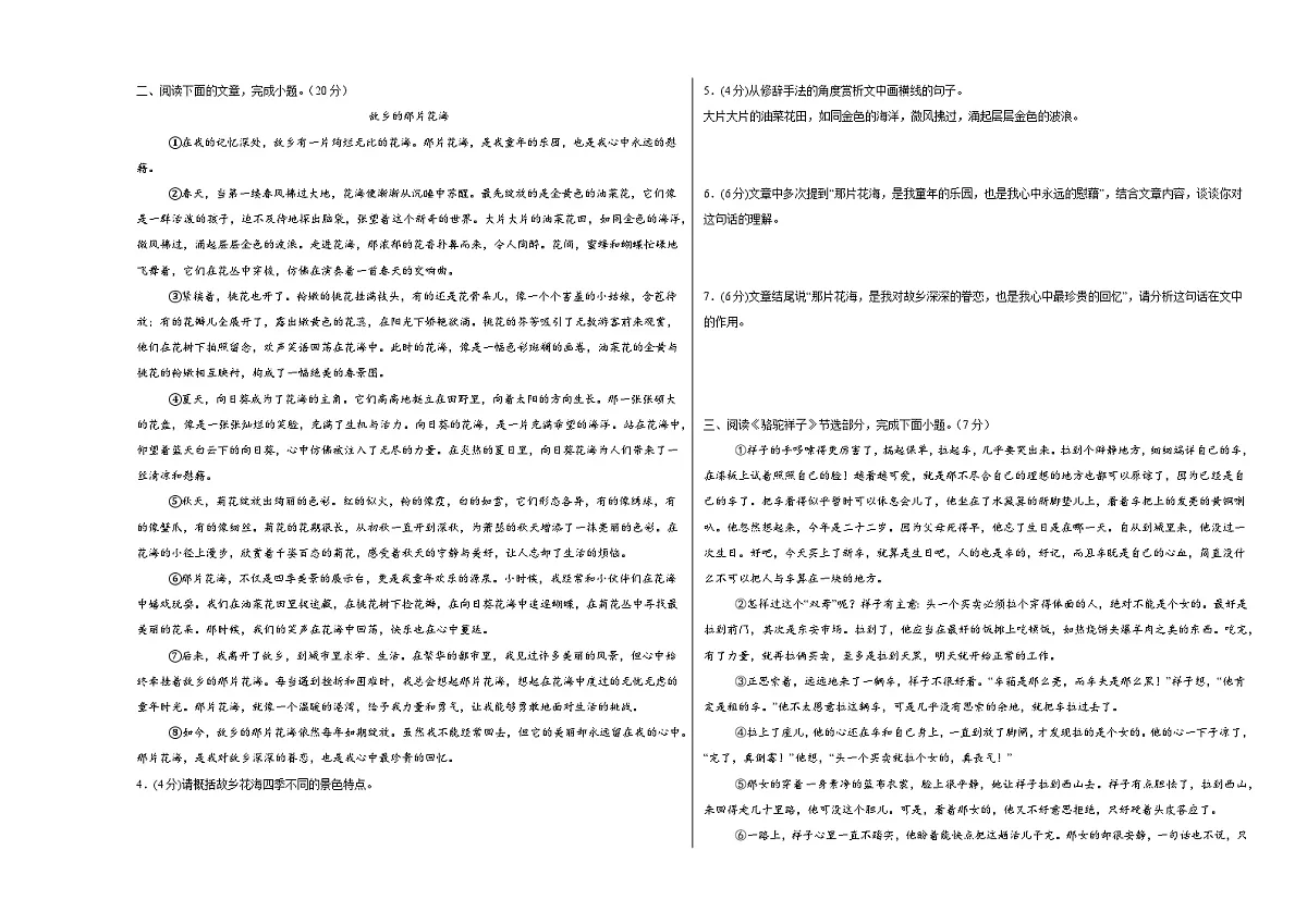 语文(武汉卷)(考试版A3)第2页
