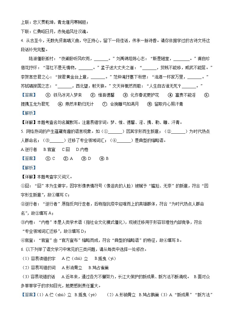 2025年湖北百强县市联考中考模拟语文试题(解析版)第3页