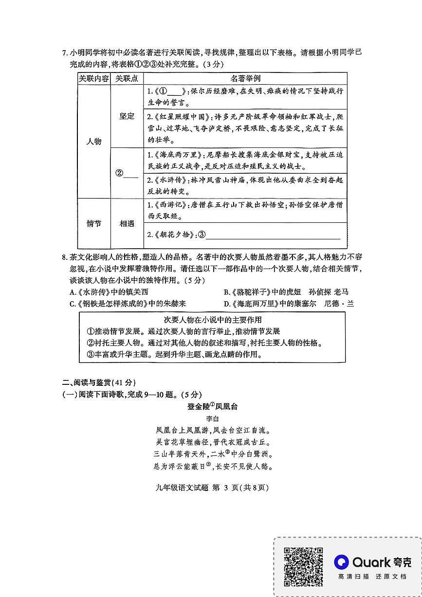 临沂市平邑县2025年九年级语文综合训练模拟试题(二)2025.05.16第3页