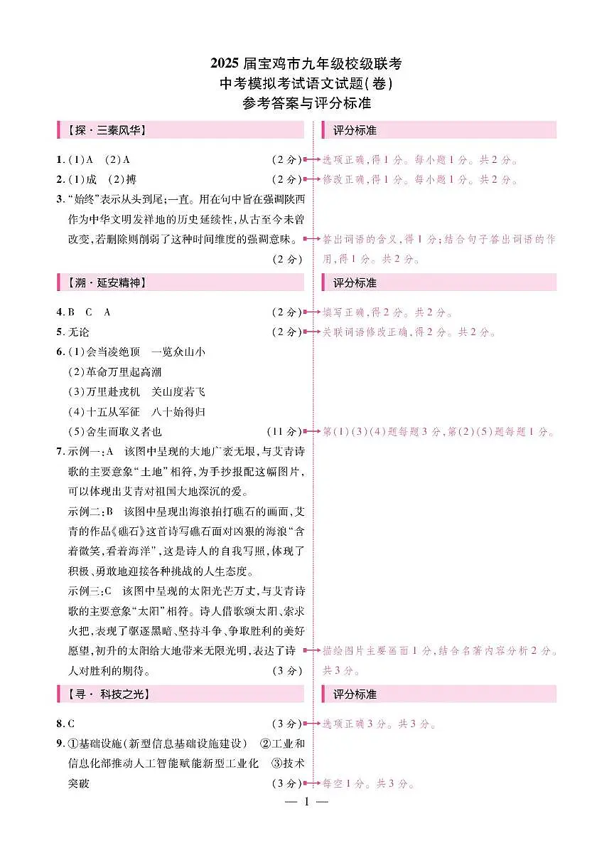 语文 语文-评分标准(1)第1页
