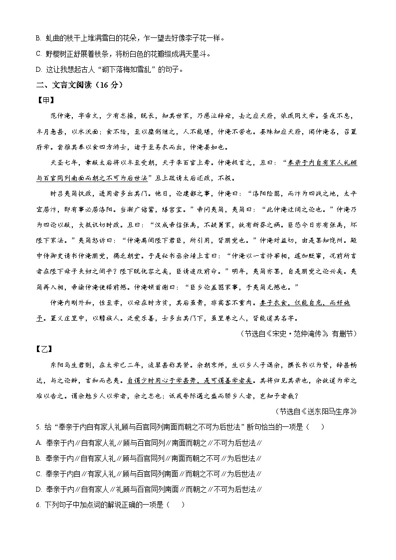 2025年四川省峨眉山市中考二模语文试题(原卷版)第2页