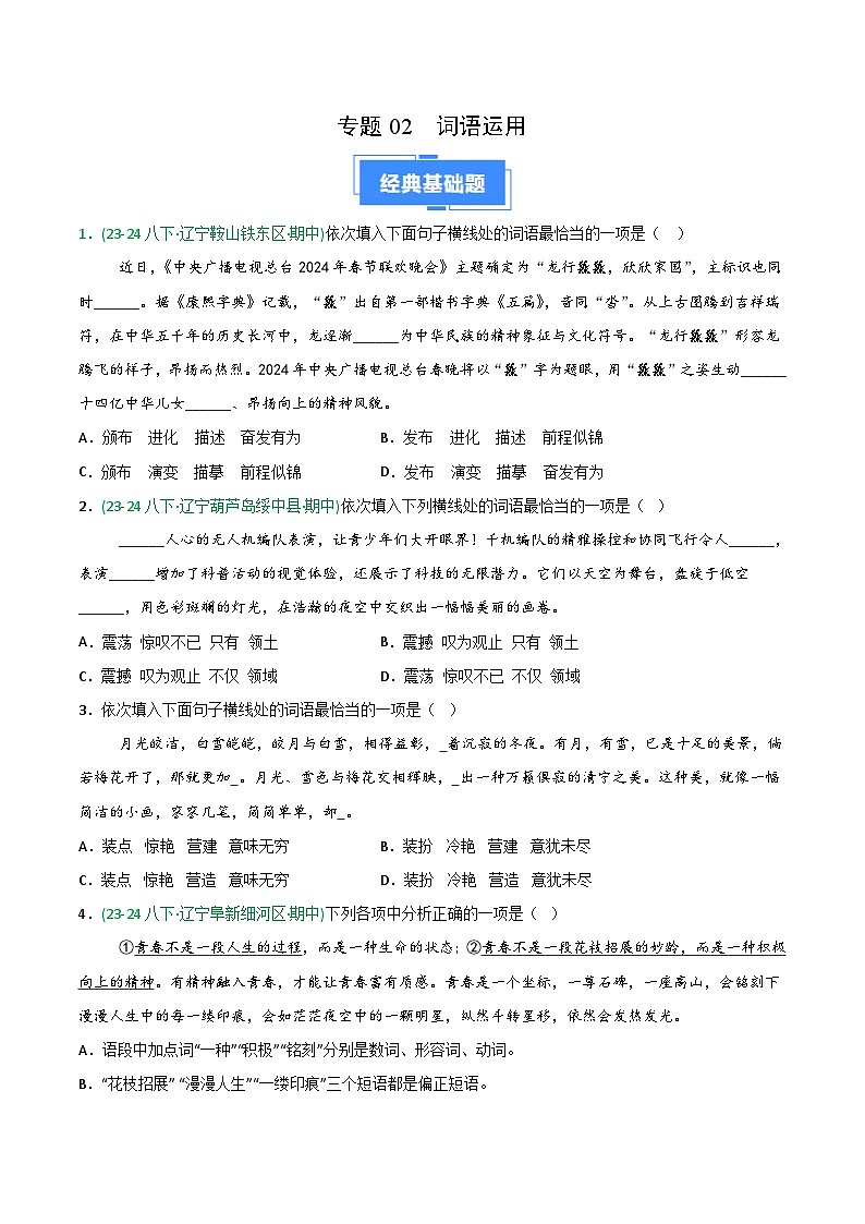 专题02 词语运用(辽宁专用)(原卷版)第1页