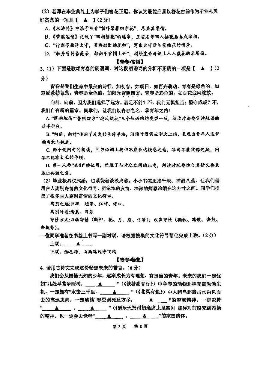 2025年江苏省常州市外国语学校中考二模语文试卷(中考模拟)第2页