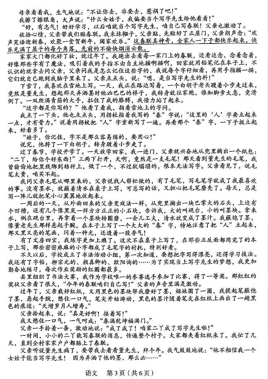 2025年郑州市外国语中学中考一模语文试题及参考答案第3页