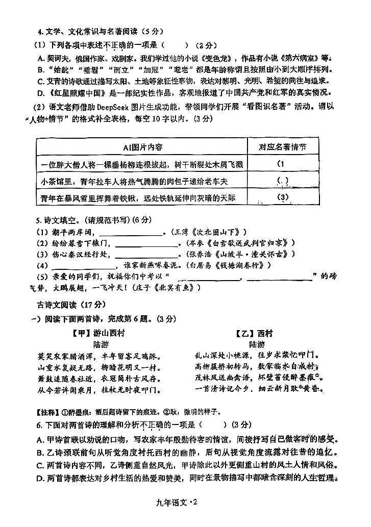 辽宁省沈阳市沈北新区2025年中考二模语文试卷(含答案)第2页