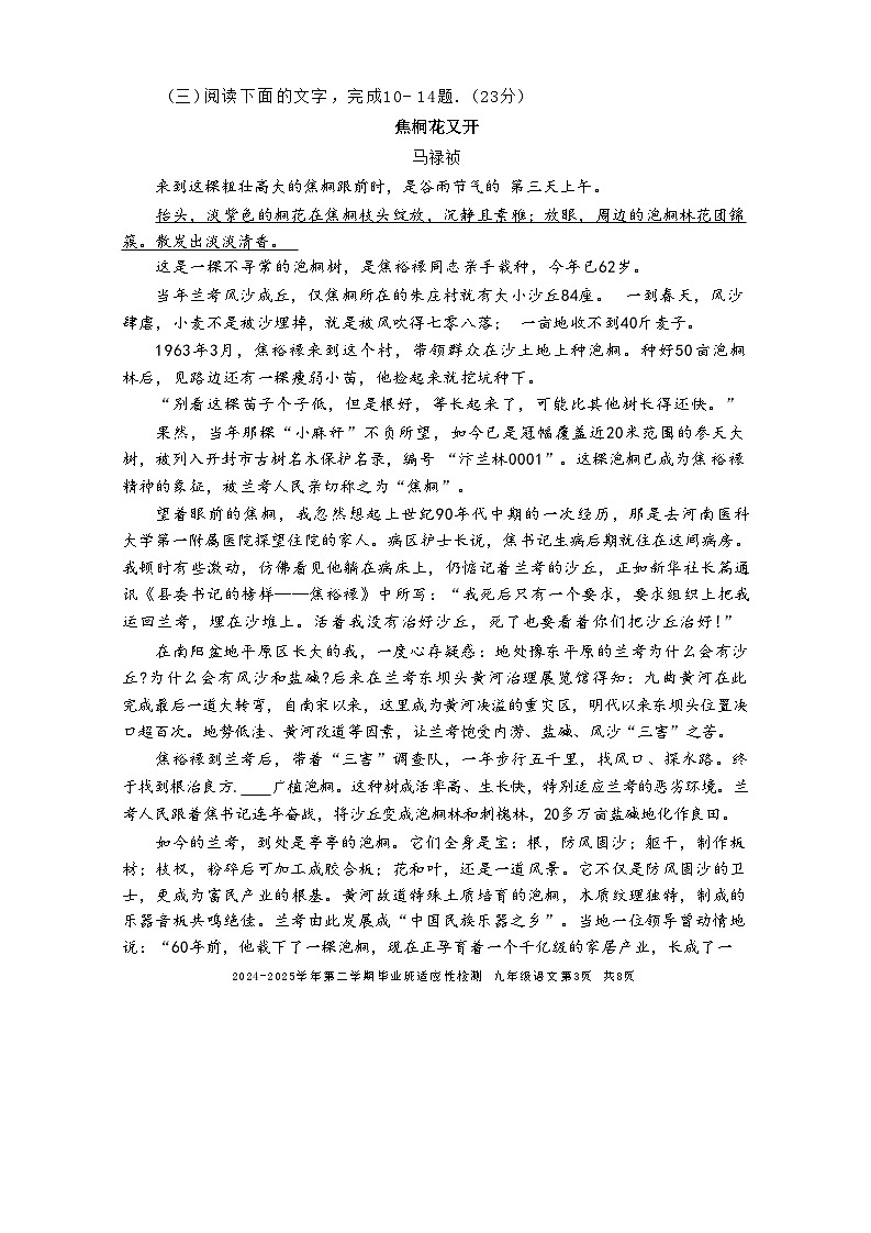 2025年福建省三明市五县联考中考二模语文试题(含答案)第3页