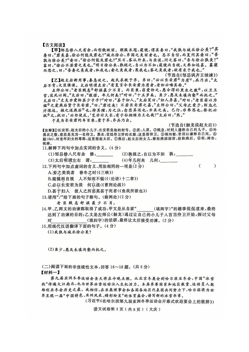 2025年黑龙江省大庆市中考三模语文试题第3页