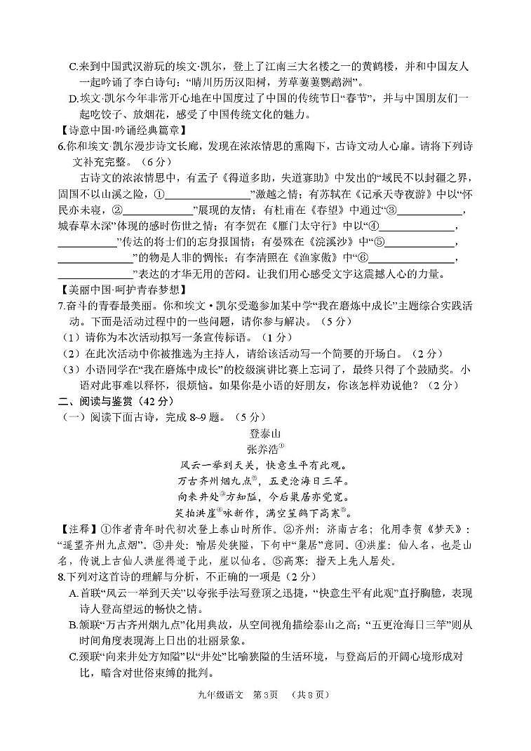 2025年山东省滨州市无棣县中考二模语文试题第3页