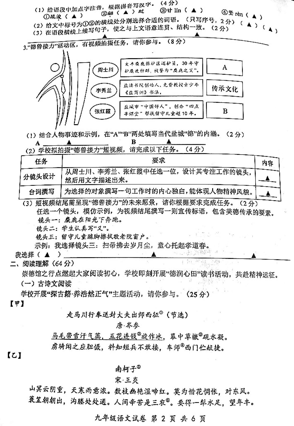 2025年江苏省盐城市盐都区中考三模语文试题(中考模拟)第2页