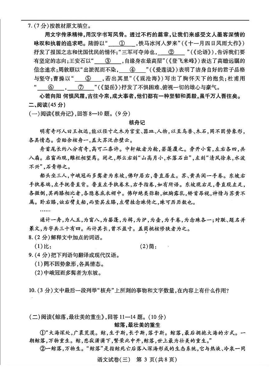 2025年黑龙江省哈尔滨市南岗区中考复习情况调研三语文试题第3页