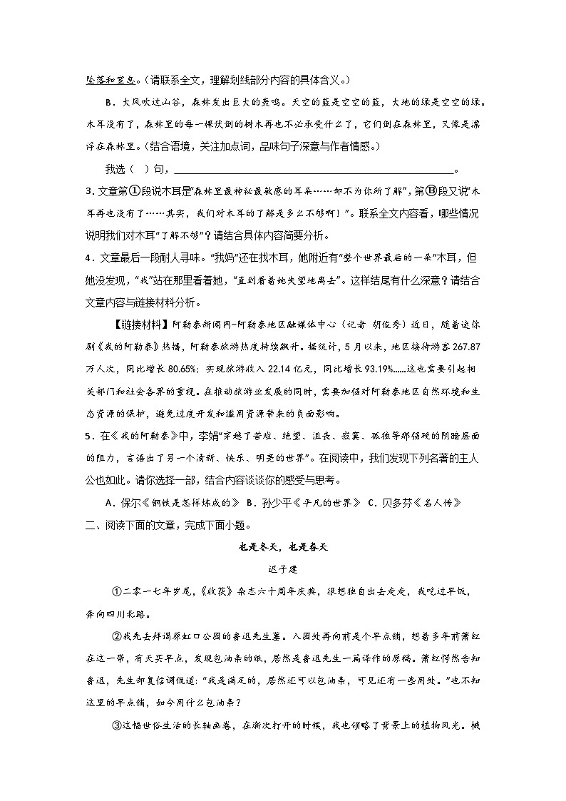 中考语文国内名家散文阅读理解专项训练(一)(原卷版)-2026年中考语文一轮复习现代文阅读训练(全国通用)第3页