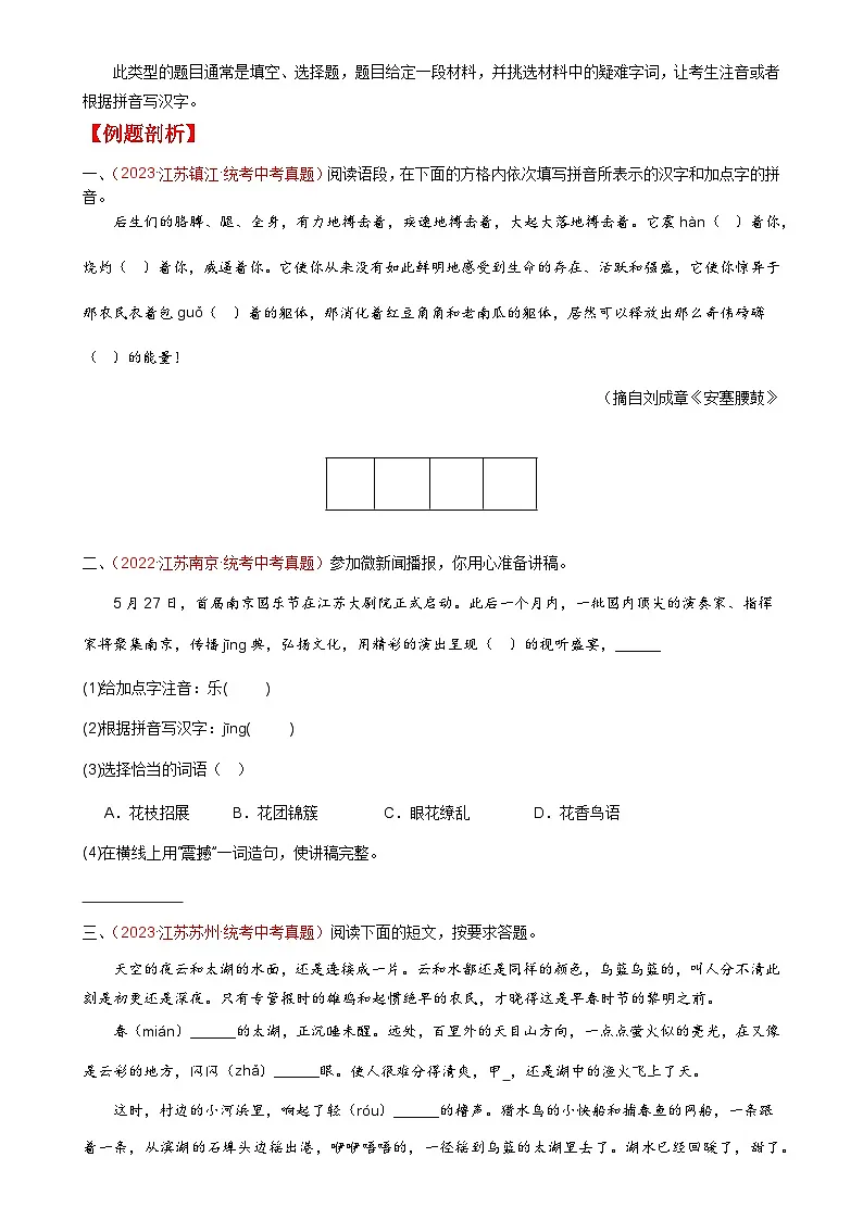 01 字音字形-备战2024年中考语文一轮复习讲与练(江苏通用)(原卷版)第3页