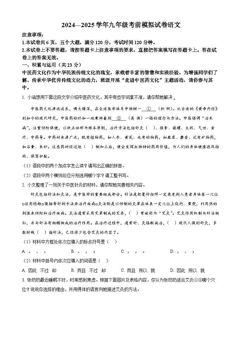 2025年河南省漯河市召陵区中考二模语文试题h(含答案)第1页
