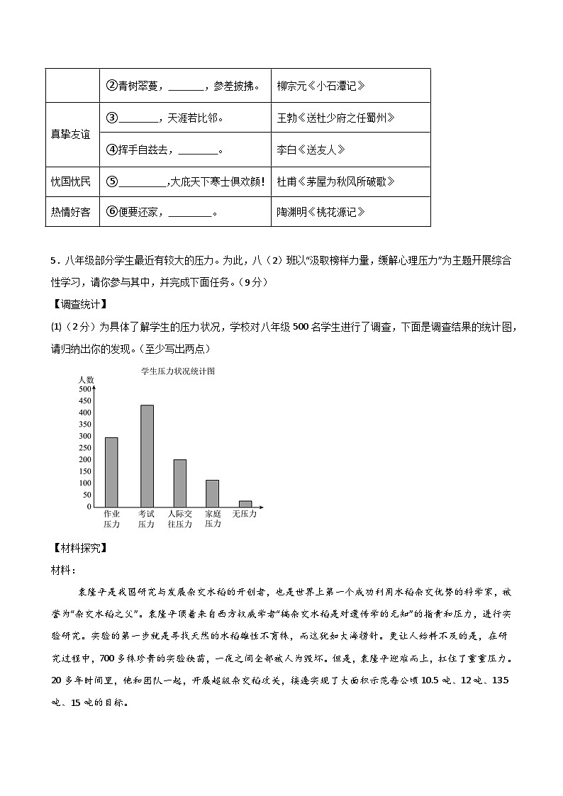 八年级语文下学期期末模拟试卷1(含解析)第2页