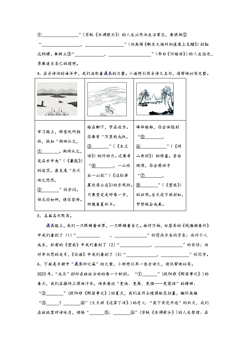 2025年中考语文三轮冲刺复习成长启迪默写专练习题及答案第2页