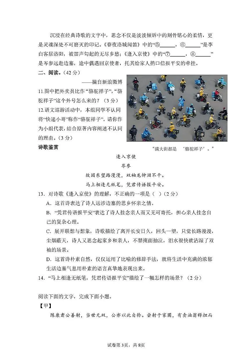 湖南省永兴县树德初级中学2024-2025学年七年级下学期第一次月考语文试题第3页