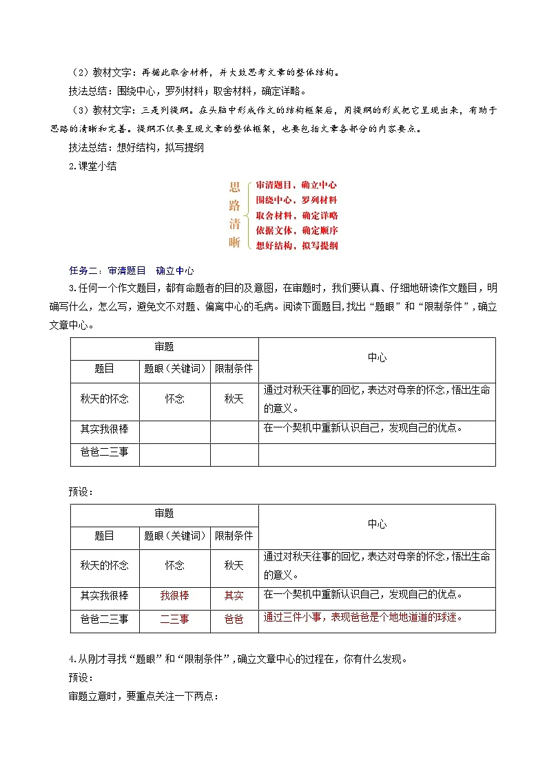 新人教部版编语文七上 第四单元《思路要清晰》教学设计第2页