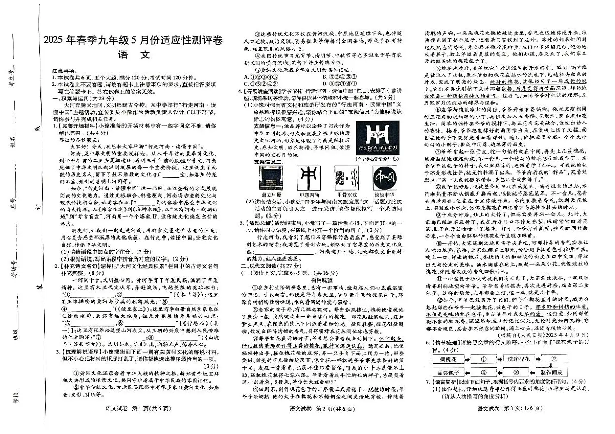 2025年河南省太康县中考二模语文试题第1页