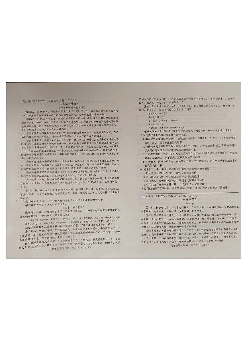 山东省泰安市肥城市2024-2025学年七年级下学期期末考试 语文试题第3页