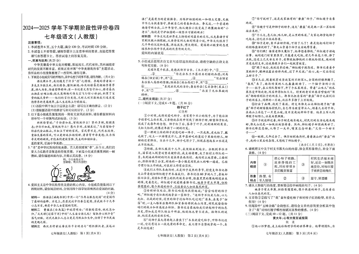 河南省周口市项城市两校联考2024-2025学年七年级下学期6月期末语文试题第1页
