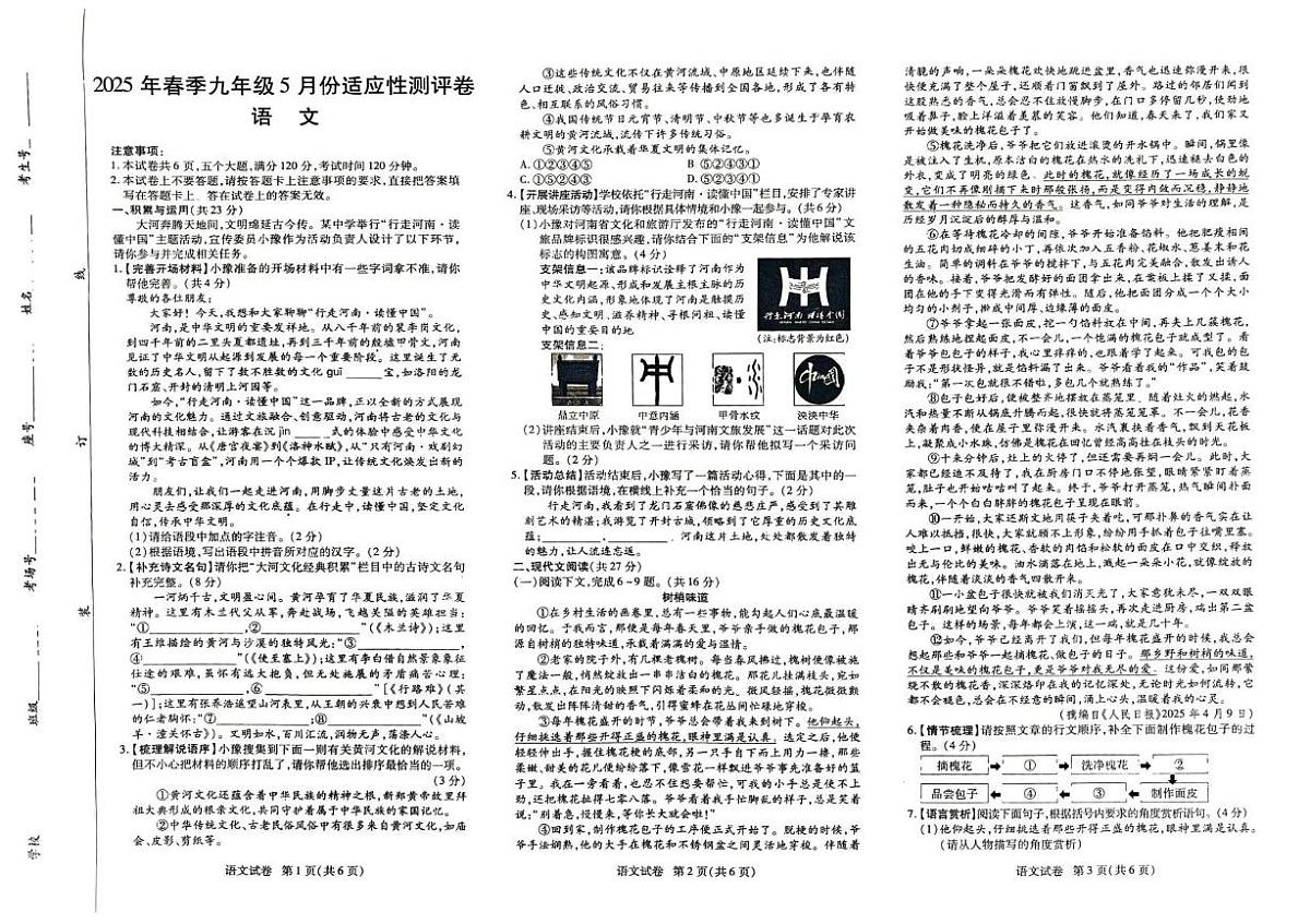 2025年河南省太康县中考二模语文试题第1页