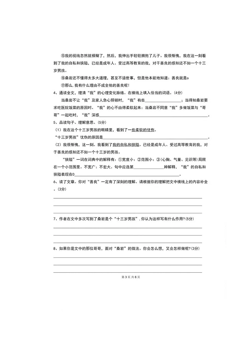 2025年重庆西南大学附属中学小升初自主招生语文试题(中考模拟)第3页
