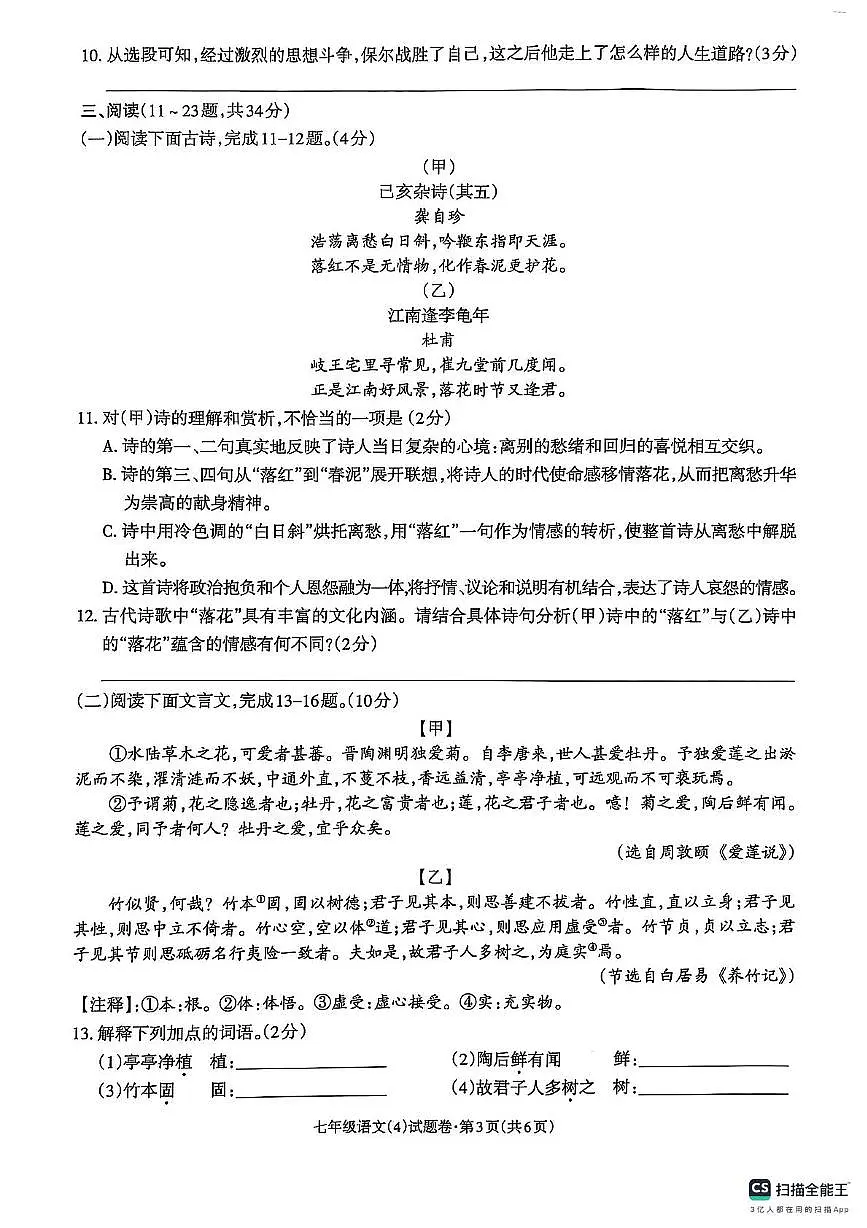 云南省昭通市昭阳区校联考2024-2025学年七年级下学期6月月考语文试题 七年级语文(1)第3页