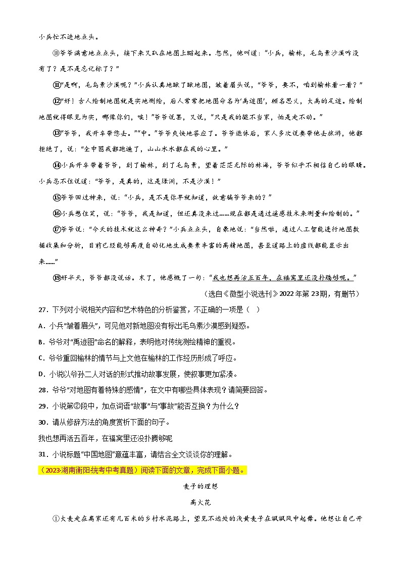 第12关:小说阅读(原卷版)-2024年中考语文一轮复习题型专练第2页
