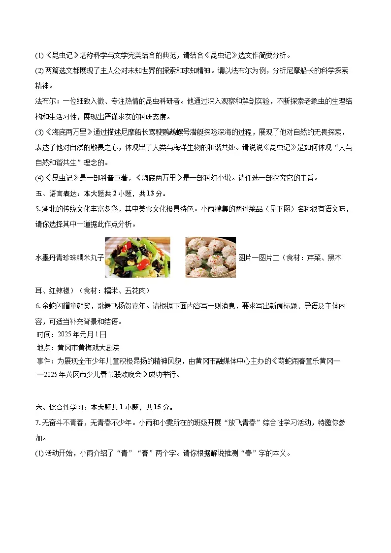 2024-2025学年湖北省黄冈市八年级(上)期末语文试卷(含详细答案解析)第3页