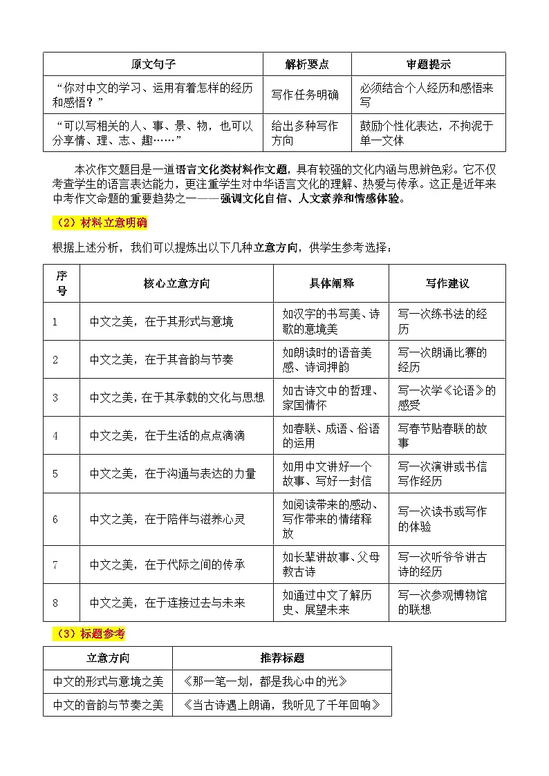 2025年四川泸州 中考真题“中文之美:字里有光” 审题立意指导与拓展训练-2025年中考语文作文真题解析与导写第3页