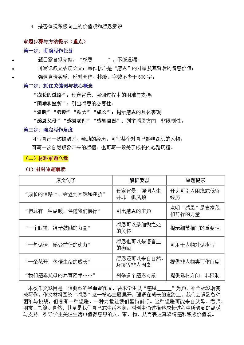 2025年四川遂宁 中考真题“感恩:那些年,陪我走过的人和事”审题立意指导与拓展训练-2025年中考语文作文真题解析与导写第2页