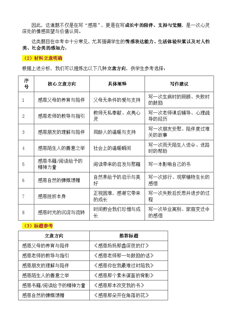 2025年四川遂宁 中考真题“感恩:那些年,陪我走过的人和事”审题立意指导与拓展训练-2025年中考语文作文真题解析与导写第3页