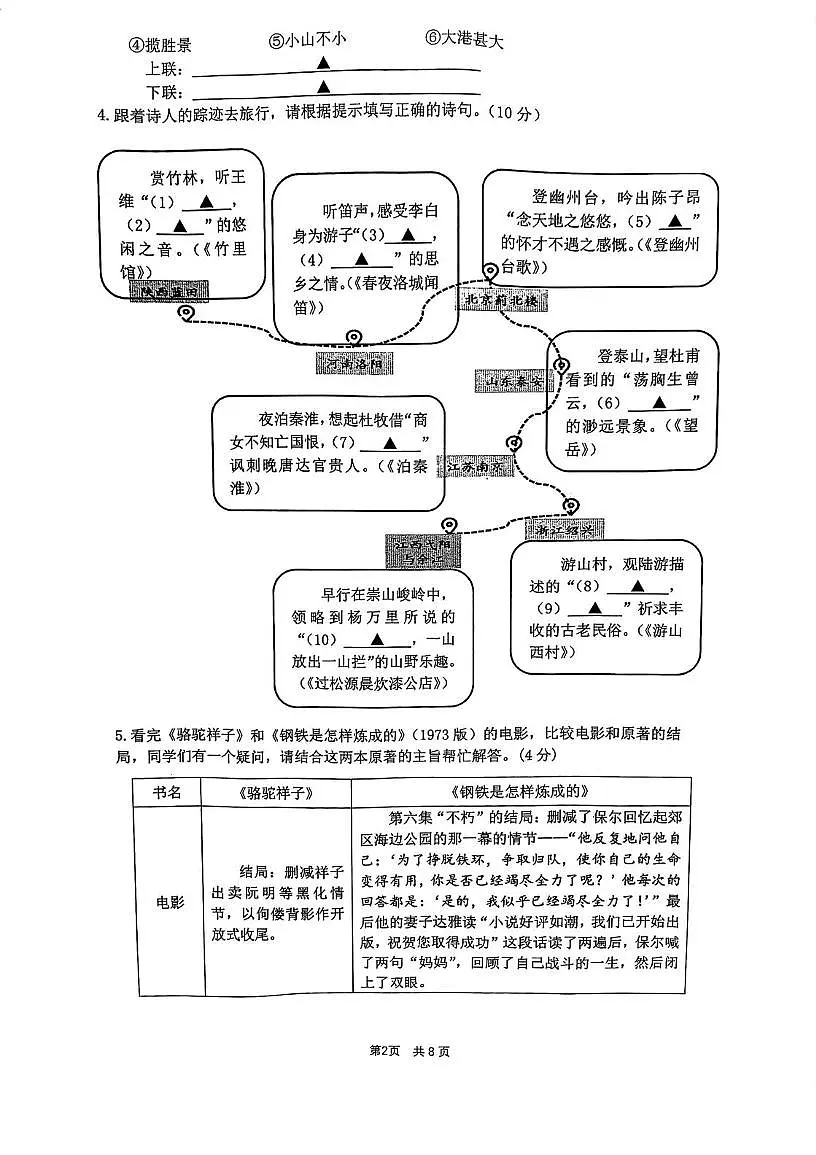 浙江省宁波市北仑区精准联盟2024-2025学年七年级下学期期末考试语文试题(图片版,含答案)第2页