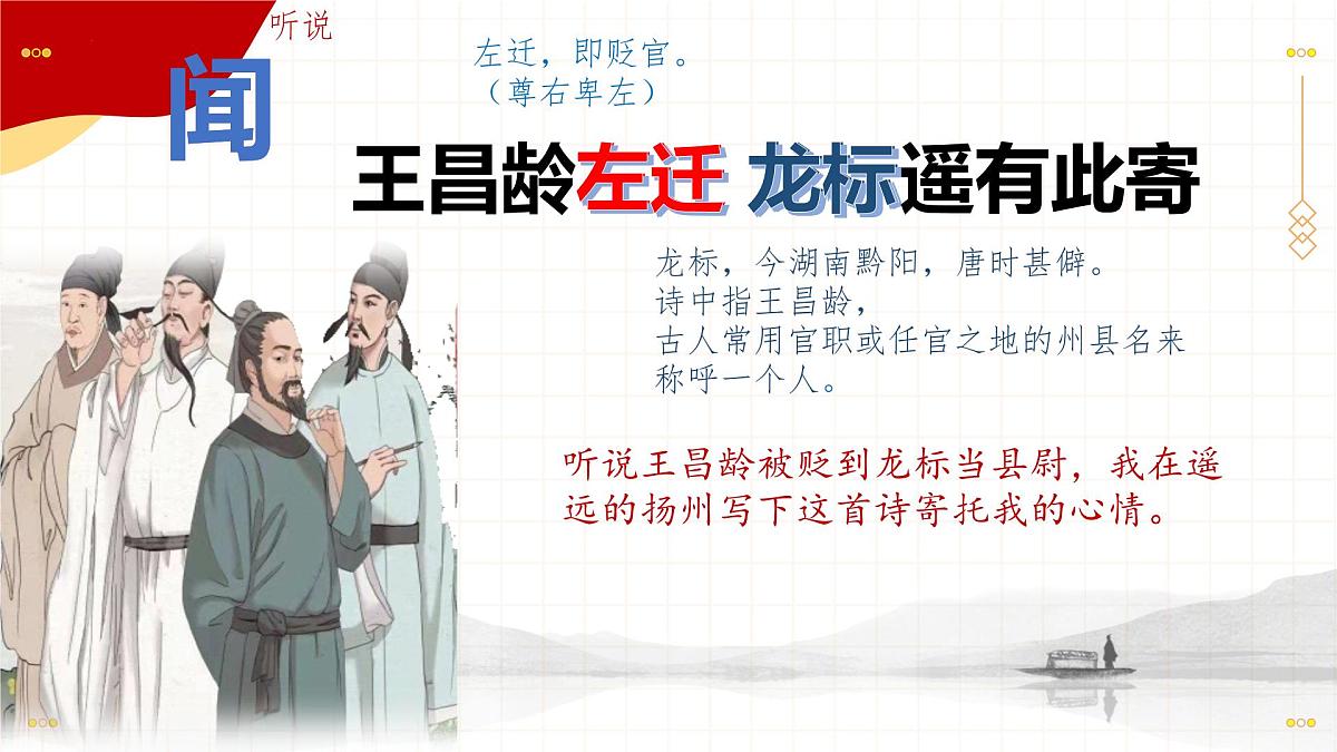 初中语文 统编版 七年级上册 第一单元 4 古代诗歌四首 闻王昌龄左迁龙标遥有此寄 课件第6页