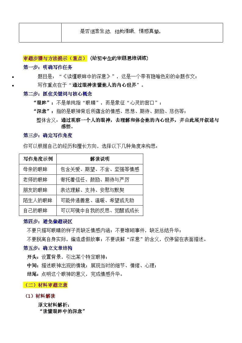 2025 吉林 中考真题“读懂眼眸中的深意”审题立意指导与拓展训练-2025年中考语文作文真题解析与导写第2页