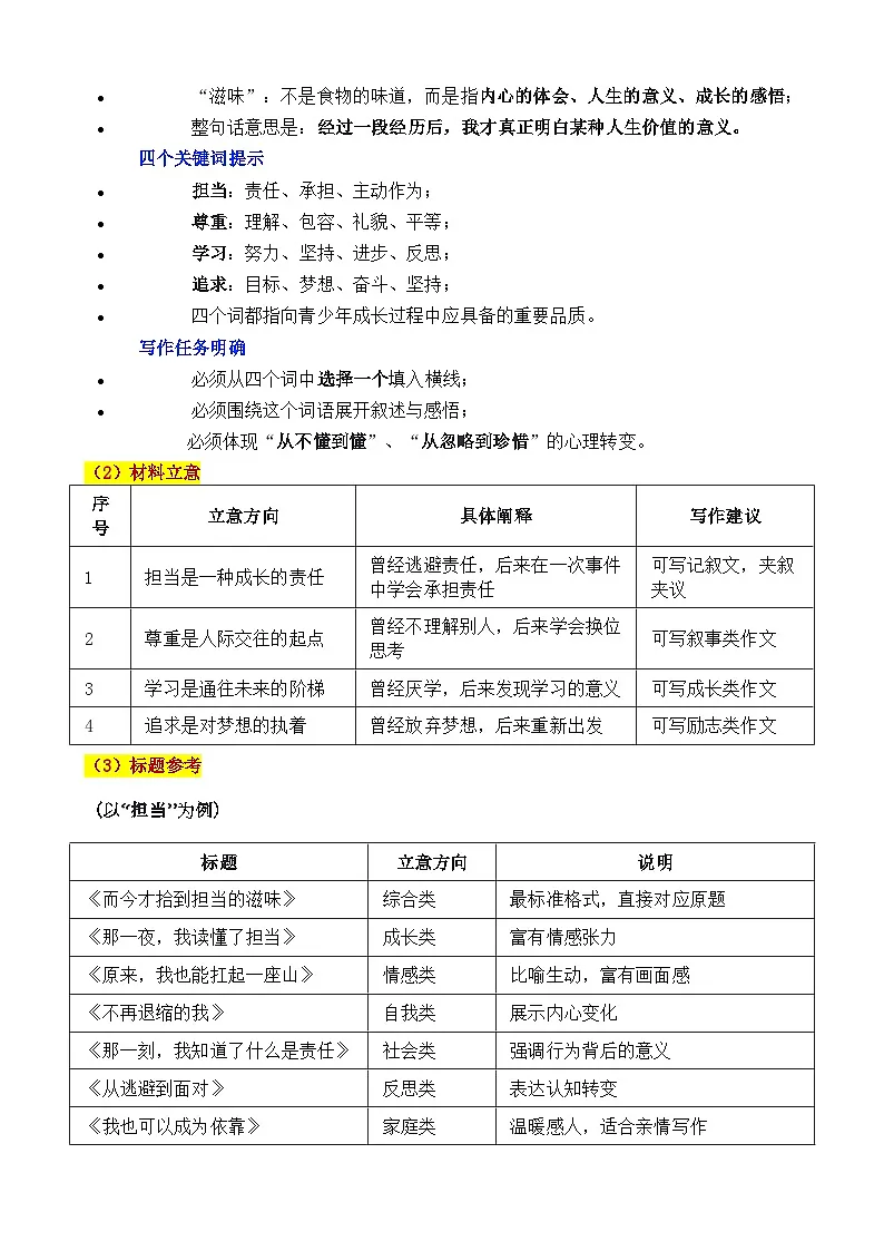 2025 广东深圳 中考真题“而今才拾到 的滋味:成长,在懂得之后”审题立意指导与拓展训练-2025年中考语文作文真题解析与导写第3页