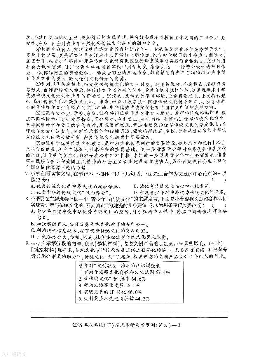湖南省邵阳市新宁县乡镇联考2024-2025学年八年级下学期6月期末语文试题第3页