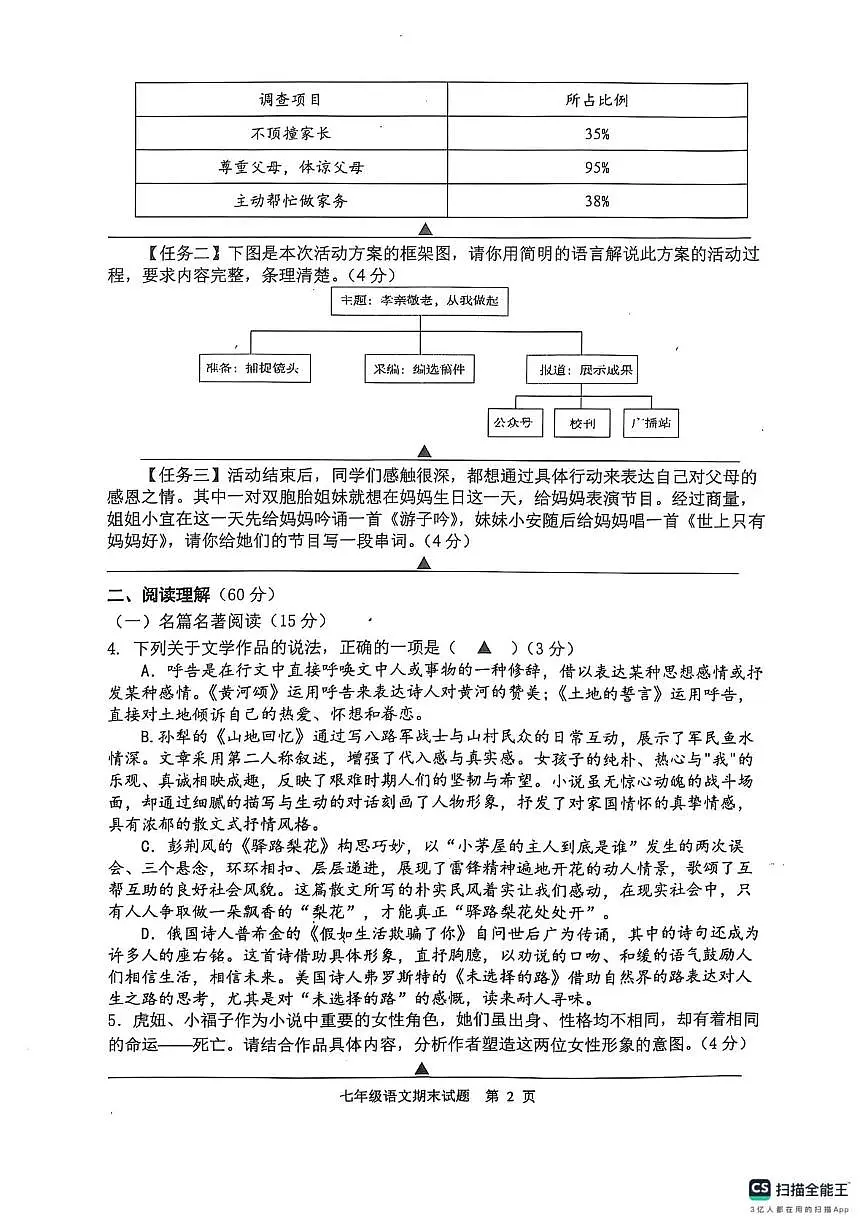 2024-2025学年江苏省扬州市宝应县七年级下学期6月期末语文试题第2页