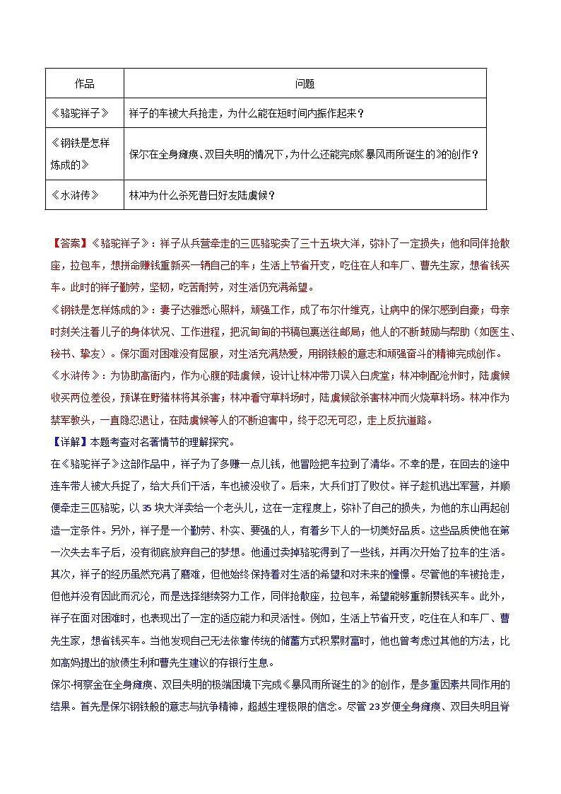 第06讲一《骆驼祥子》三年中考试题(含答案)第3页