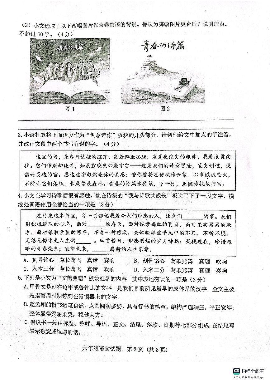 山东省泰安市肥城市2024-2025学年六年级(五四学制)下学期7月期末考试语文试题无答案第2页