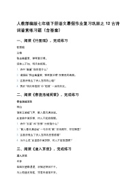人教部编版七年级下册语文暑假作业复习巩固之12古诗词鉴赏练习题
