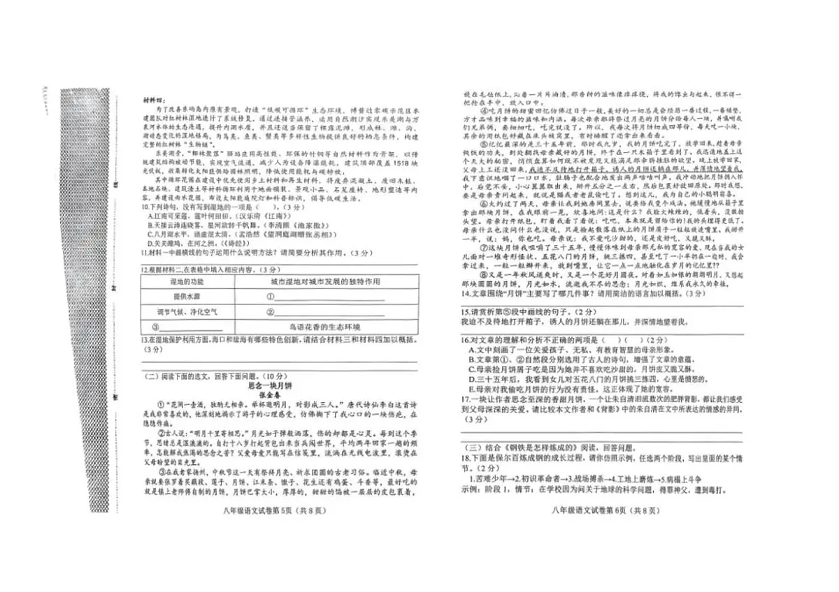 2024~2025学年河北省邯郸市临漳县八年级下期末教学月考语文试卷(含解析)第3页