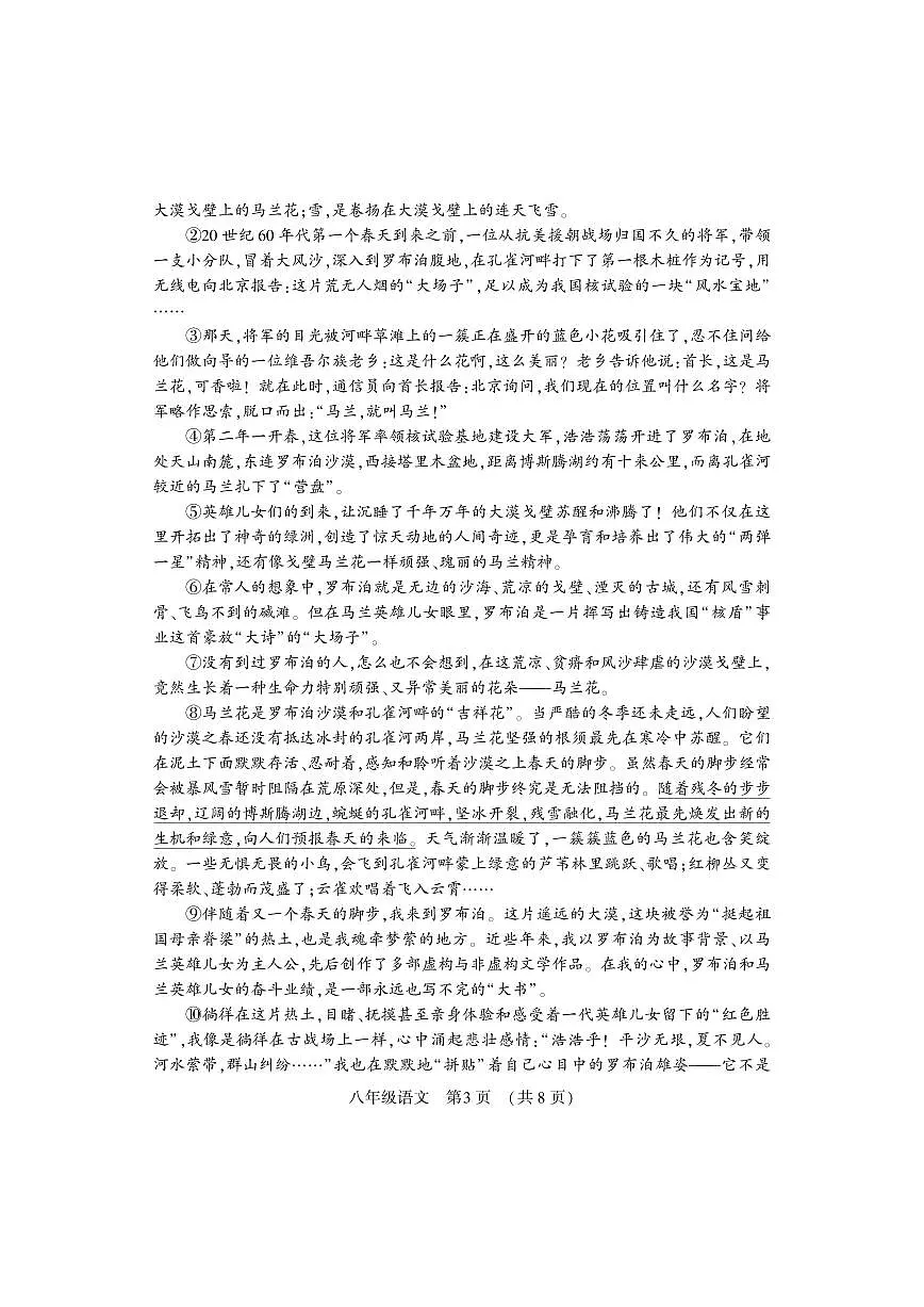 河南省洛阳市嵩县2024-2025学年八年级下学期期末考试 语文试卷第3页