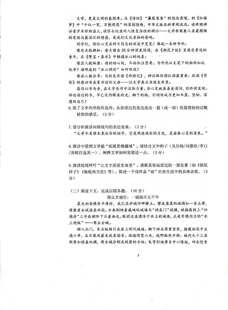 河南省商丘市梁园区2024-2025学年八年级下学期期末教学质量监测语文试卷第3页