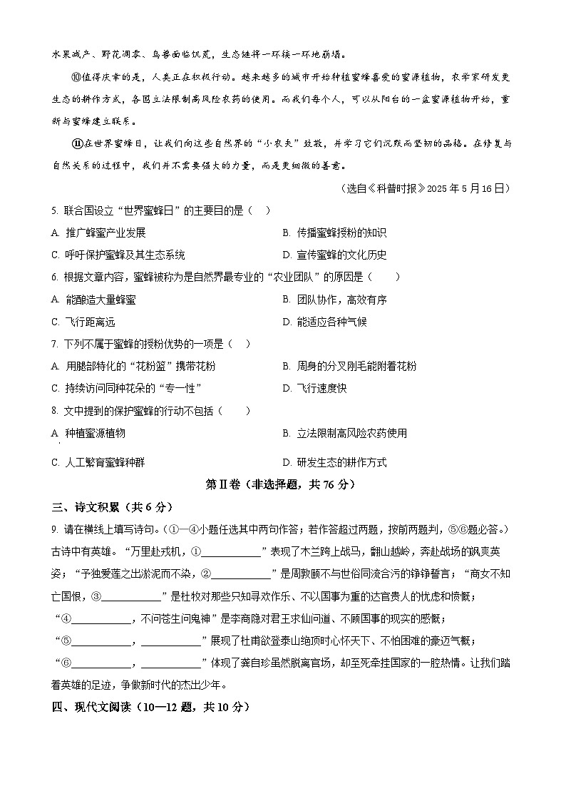 四川省（武勝、岳池、華鎣）2024-2025學(xué)年七年級下學(xué)期期末語文試題第3頁