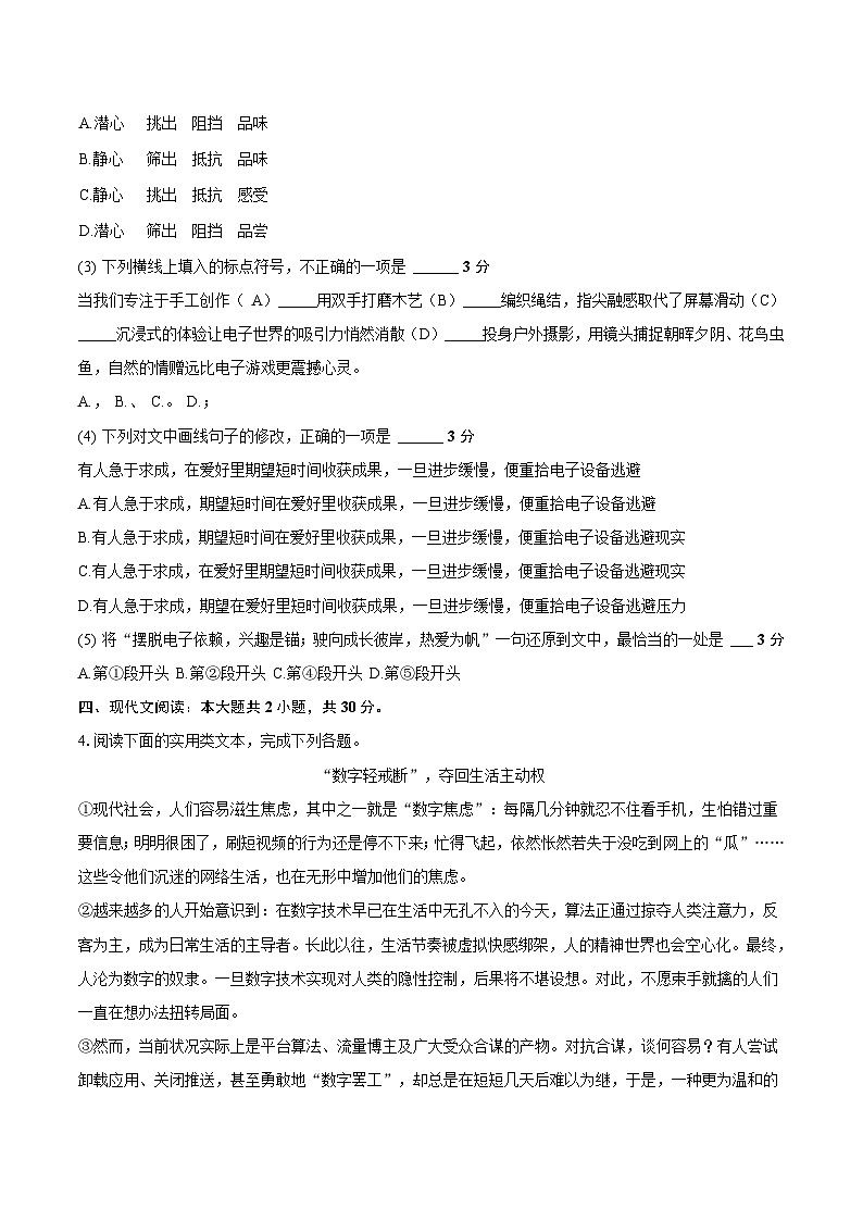 湖北省武漢市黃陂區(qū)2024-2025學(xué)年八年級(jí)下學(xué)期期末考試語文試卷(含答案)第3頁