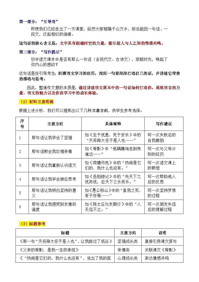 2025·四川内江·中考真题“那句话,拨动了我的心弦”审题立意指导与拓展训练-2025年中考语文作文真题解析与导写和范文第3页